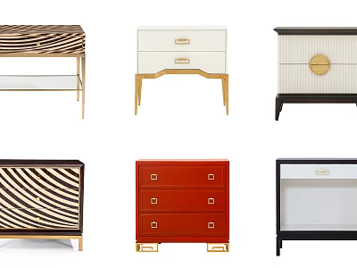 Multiple Stylish Nightstands With Various Designs Striped Patterns And Gold Legs 3d model