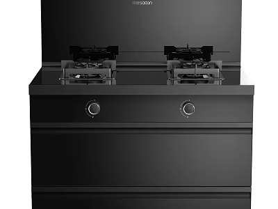 Modern Black Kitchen Gas Stove Appliance With Two Burners And Control Knobs 3d model