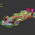 Pink Streamlined Formula 1 Race Car With Rear Wing Black Tires And Yellow Rims