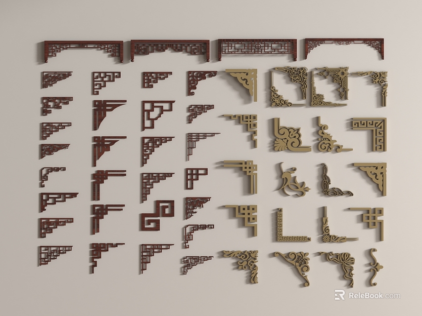 Traditional Intricate Carved Decorative Pieces With Various Classic Patterns And Shapes 3d model 
