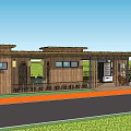 Traditional Wooden Post Station Exterior With Roof Windows And Roadside Grass