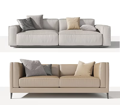 Modern Leather Two-seater Sofa In Light Gray And Beige With Decorative Pillows 3d model