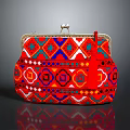 Elegant Red Clutch Bag With Vibrant Geometric Patterns And Tassel Decoration