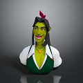 Green Skinned Character With Long Black Hair Red Bow Green Vest And Smiling Expression
