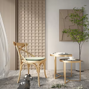 Light Luxury Leisure Chair Side Table Coffee Table Green Plant Ornaments 3d model