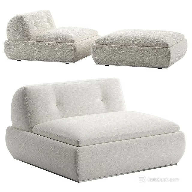 Modern Comfortable Single Sofa With Light Beige Upholstered Fabric And Matching Ottoman Design 3d model 