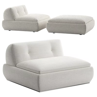 Modern Comfortable Single Sofa With Light Beige Upholstered Fabric And Matching Ottoman Design 3d model