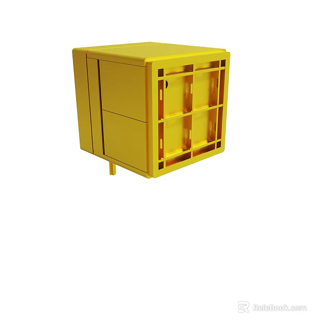 Yellow Cubic Storage Cabinet With Lattice Design And Drawer Compartments 3d model 