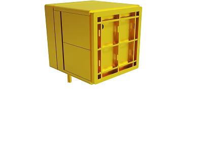 Yellow Cubic Storage Cabinet With Lattice Design And Drawer Compartments 3d model