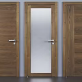 Modern Wooden Hinged Doors With Glass Panel And Natural Wood Texture