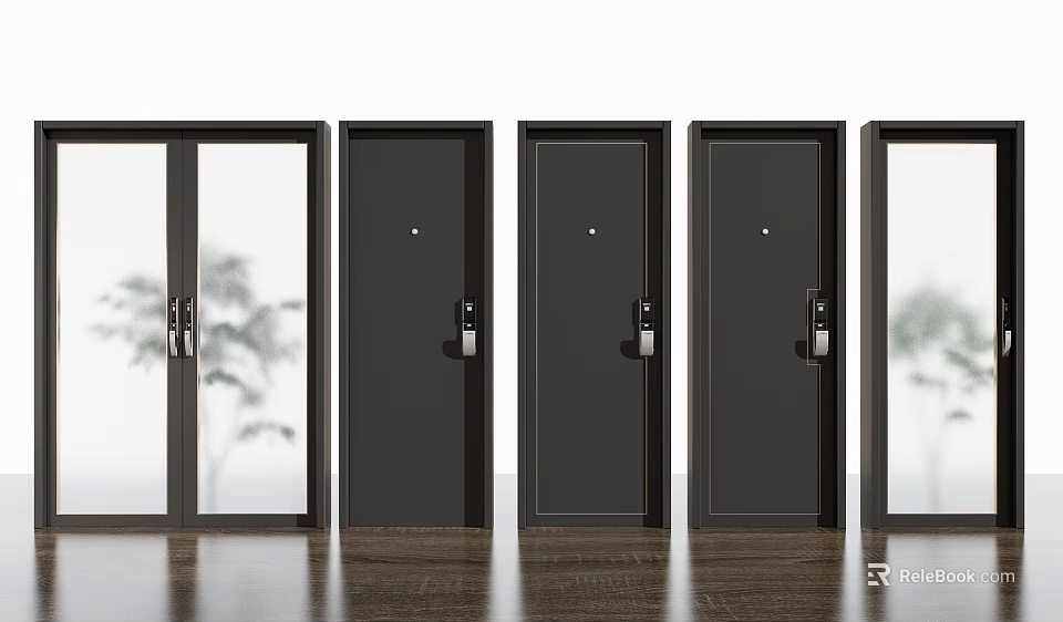 Modern Black Security Doors With Glass And Solid Panels And Safety Locks For Home 3d model 