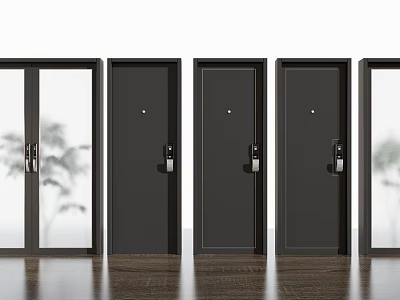 Modern Black Security Doors With Glass And Solid Panels And Safety Locks For Home 3d model