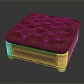 Elegant Wooden Frame Stool With Red Tufted Upholstered Cushion Classic Design