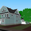 Two Story Detached Villa Featuring Black Roof White Exterior Gabled Tower Porch And Trees