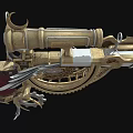 Intricate Mechanical Weapon With Gears Telescope Crescent Moon Feather And Gear Structure