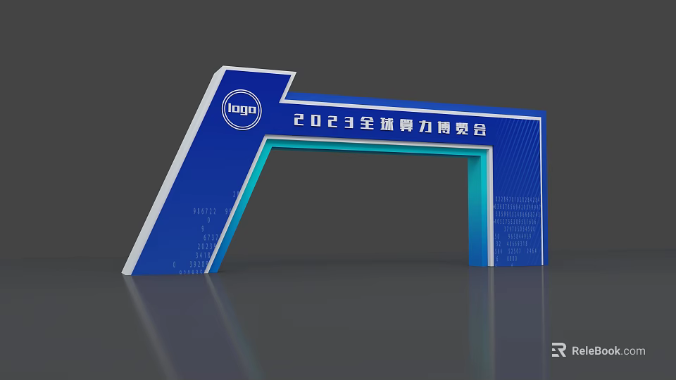 Blue Exhibition Archway for 2023 Global Computing Power Expo with Logo 3d model