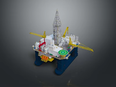 Offshore Oil Drilling Platform With Drilling Rig Crane And Support Structures 3d model