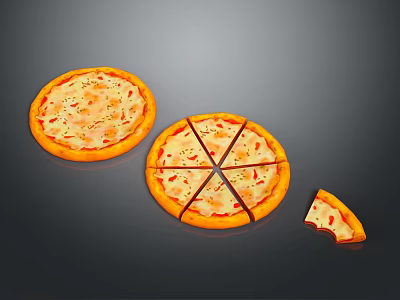 Delicious Whole And Sliced Pizza With Melted Cheese And Toppings On Dark Background 3d model