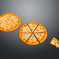 Delicious Whole And Sliced Pizza With Melted Cheese And Toppings On Dark Background