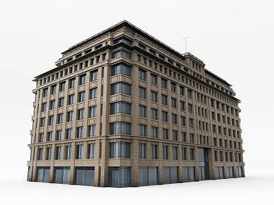 Classical Multi Story Building With Brown Stone Facade Numerous Windows And Ground Floor Doors 3d model