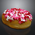Delicious Donut Topped with Pink Frosting and Red White Heart Shaped Sprinkles