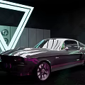 Sleek Silver Gray Sports Car With Neon Triangle Lighting In Modern