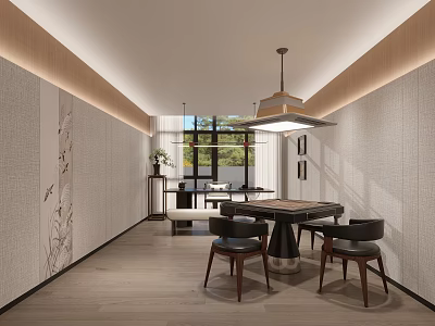 Traditional Chinese Tea Room Interior With Wooden Furniture Tea Set And Calm Atmosphere 3d model