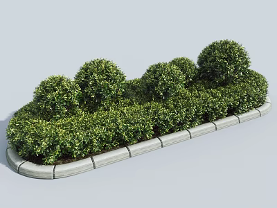 Well Trimmed Garden Shrubs Arranged In Circular Shapes With Stone Border 3d model