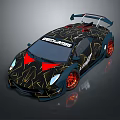 Speedhunters Themed Black Red Patterned Sports Car With Rear Spoiler Red Wheels