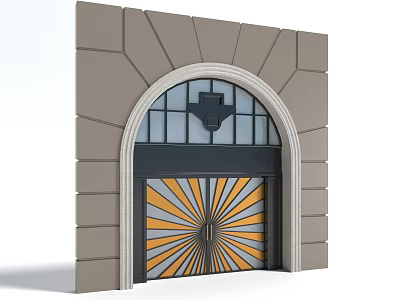 Architectural Stone Gate With Arched Design Yellow And Gray Radial Pattern On Textured Brown Wall 3d model