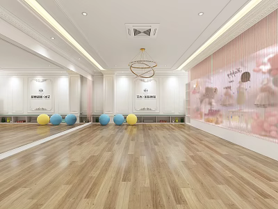 Bright Fitness Training Studio With Wooden Floor And Colorful Exercise Balls 3d model