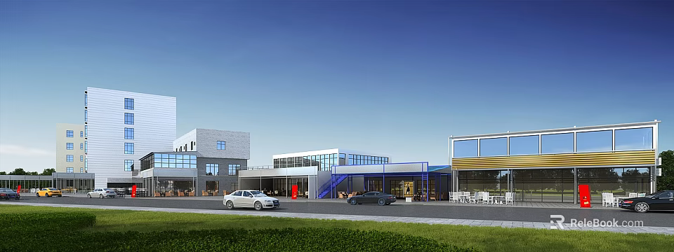 Modern Rural Self-built House With Glass Walls Car Parking Green Lawn And Blue Sky 3d model 