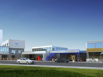 Modern Rural Self-built House With Glass Walls Car Parking Green Lawn And Blue Sky 3d model
