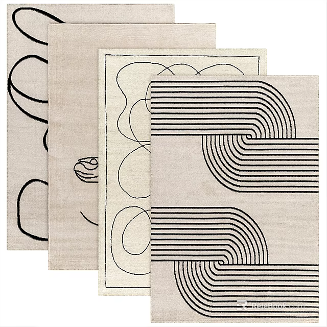 Square Rugs with Geometric Line Patterns Modern Minimalist Design Neutral Tones Home Decor 3d model 