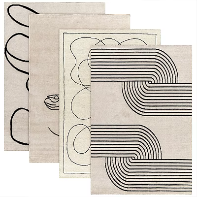 Square Rugs with Geometric Line Patterns Modern Minimalist Design Neutral Tones Home Decor 3d model