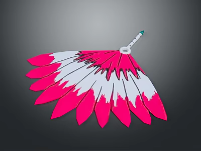 Pink White Feather Fan With Blue Tip And White Handle For Daily Use 3d model