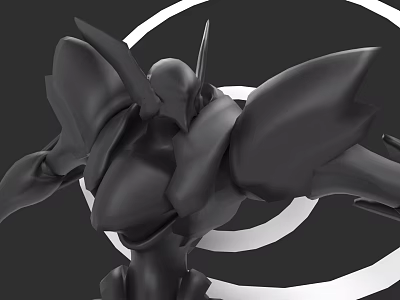 Black Armored Character And Mechanical Creature With Sharp Structures And White Circular Background 3d model