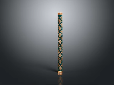 Green And Gold Decorative Vertical Column With Intricate Ornamental Surface Patterns 3d model