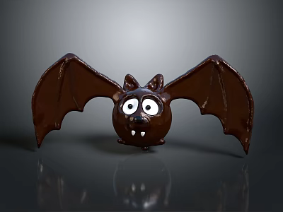 Cute Chocolate Bat Character With Big Eyes And Spread Wings 3d model