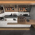Modern Café Interior With Coffee Machines Display Shelves And Stone Countertop