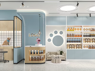 Pet Store In Mall With Blue Decor Display Shelves And Pet 3d model