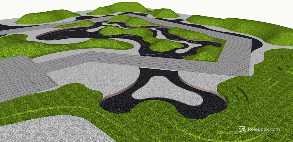 Karesansui Dry Landscape Garden Design With Gravel Patterns Moss And Stone Paths 3d model 