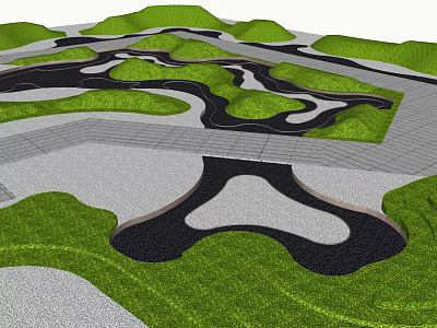 Karesansui Dry Landscape Garden Design With Gravel Patterns Moss And Stone Paths 3d model