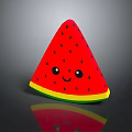 Red Watermelon Slice With Black Seeds Yellow Green Edge Smiling Face On Black Background Reflection