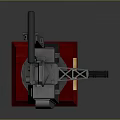 Military Weapon Model with Spherical Radar Barrel Red Base Plaque and Support Structure 3d model