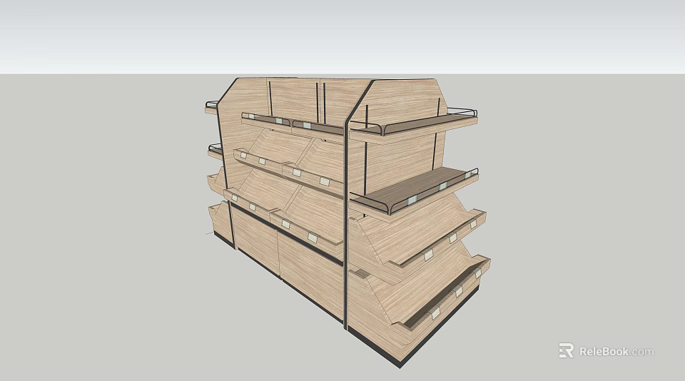 Modern Wooden Display Shelves With Multiple Layers For Retail Store Showcase 3d model