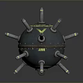 Spherical Weapon With Multiple Metal Tubes Danger Label And Yellow Markings 3d model