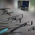 Various Types of Metal Weapons Featuring Barrels Handles and Unique Structural Designs