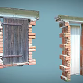 Weathered Entrance Gates With Red Brick Frames Green Top Edges Wooden And White Doors