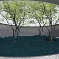 Elegant Outdoor Pergola With Green Trees Blue Ground And Surrounding Wall Structure
